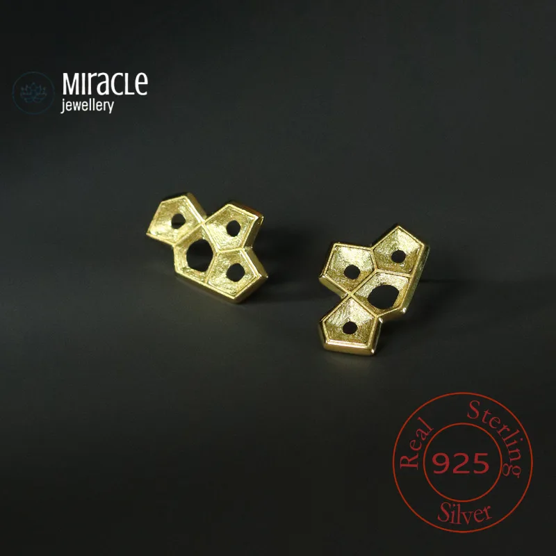 Miracle Sterling Silver 925 Contemporary Architecture Three-Dimensional Composition Concept Asymmetric Niche Earrings