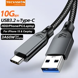 USB3.2 Type A to USB C Gen2 10Gbps Cable Data Transfer SSD Hard Disk NVMe Cable 3A 60W Fast Charging for iPhone 15 16 Samsung