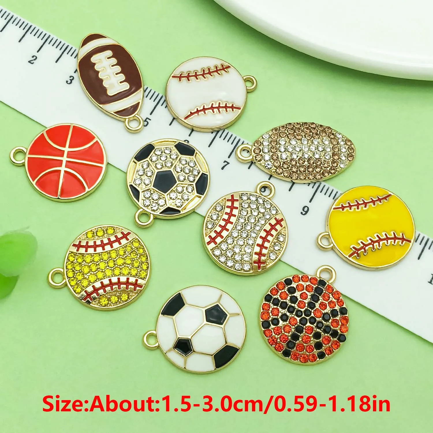 10pcs Enamel Sports Charms Alloy Basketball, Rugby, Football Pendants for DIY Bracelet Necklace Earring Jewelry Making Accessory view 2