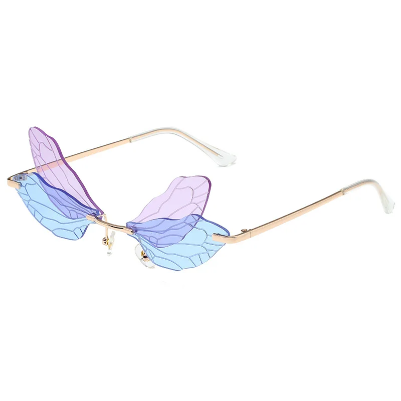 Latest Fashion Rimless Dragonfly Butterfly Wing Sunglasses Women Vintage Clear Ocean Lens Sun Glasses Shades UV400 Men