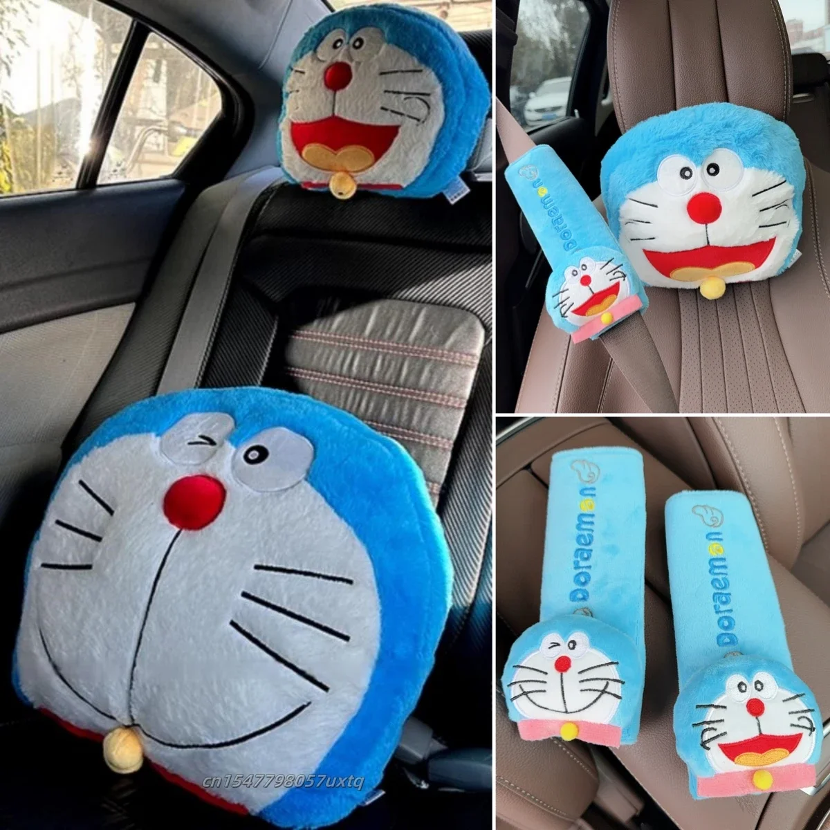 Stuffed Doraemon Comfortable Headrest Neck Safety Seat Back Cushion Seat Belt Cover Throw Pillow Japanese Style Car Decor Girl