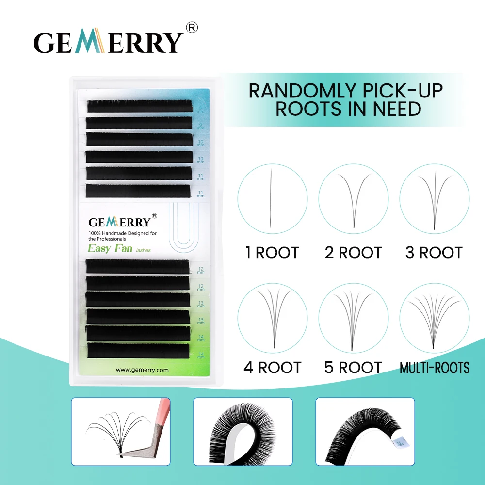 GEMERRY 10PCS Easy Fan Lashes Premade Fans Eyelash Extension With Bundle Volume Fan Curl C/D Black 0.07 Lashes