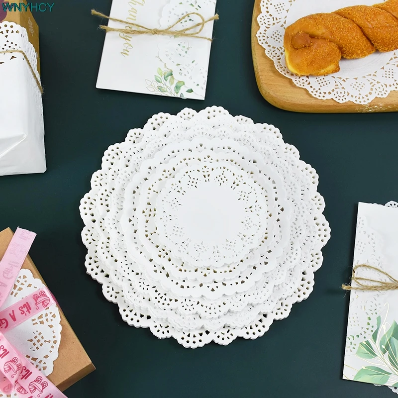 100Pcs White Round Lace Paper Doilies Vintage Coasters Placemat Craft Cake Biscuit Decoration Wedding Birthday Party Supplies