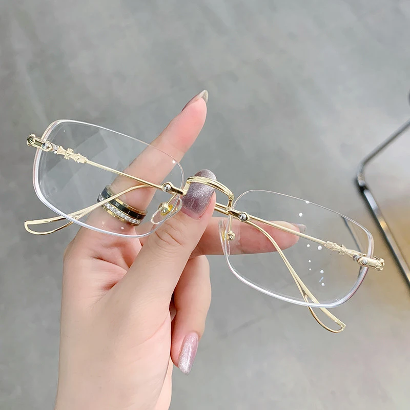 

Fashion Rectangle Rimless Reading Glasses Women Men Anti Blue Light Blocking Eyeglasses Frameless Eyewear