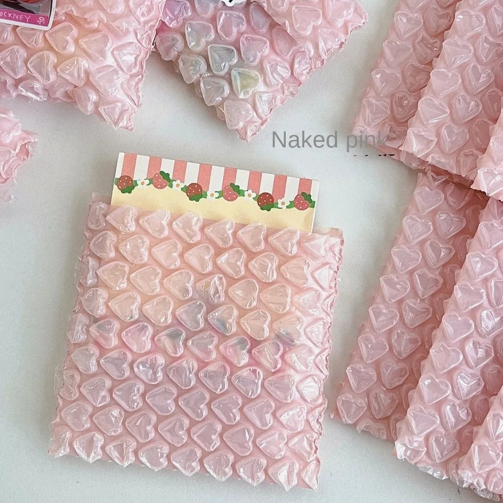 10pcs Foldable Heart Bubble Bag Pink Shockproof Bubble Film Self-Seal Packaging Mini Mailing Bag Small Business Supplies