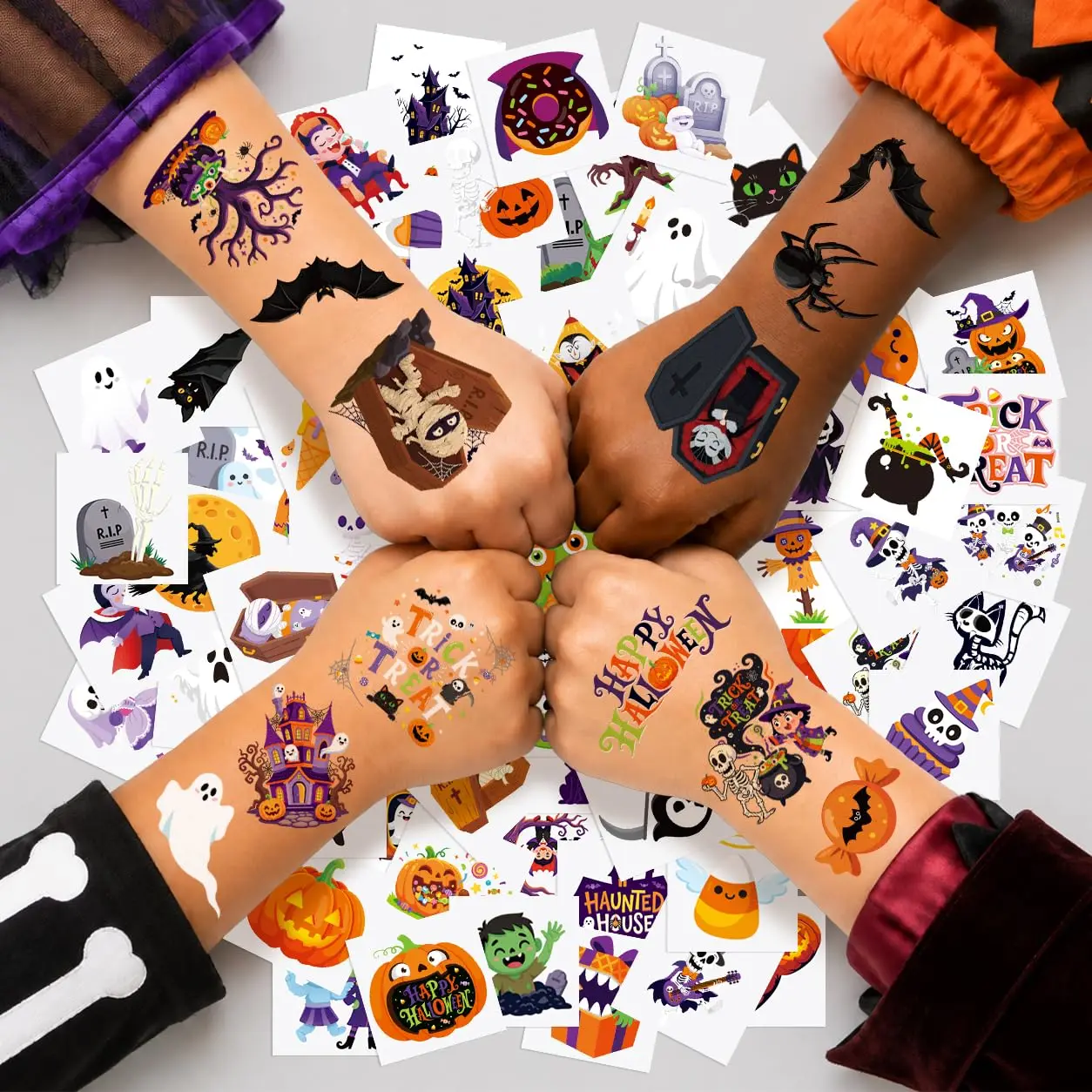 Halloween Temporary Tattoos 140 PCS for Kids Party Favors, Trick or Treat Bag Fillers, Customized