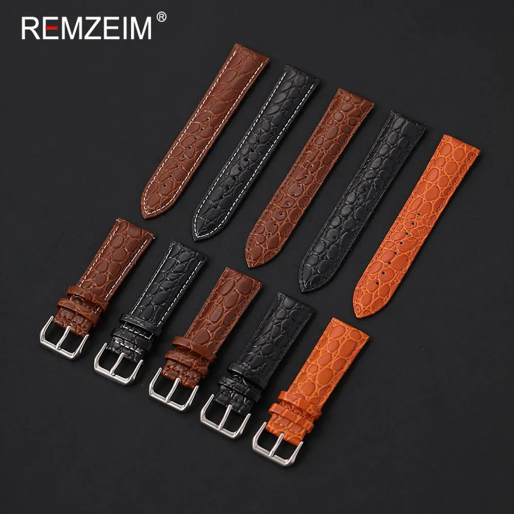 Casual Men Synthetic Leather Wrist Band 18mm 20mm 22mm 24mm Fashion Comfortable Replacement Crocodile Texture Watch Strap