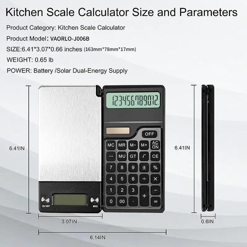 Imagem -03 - Display Lcd Balança Eletrônica em 12 Dígitos Calculadora Solar Pequena Cozinha Comida Bandeja de Pesagem Dobrável 0.1g1kg