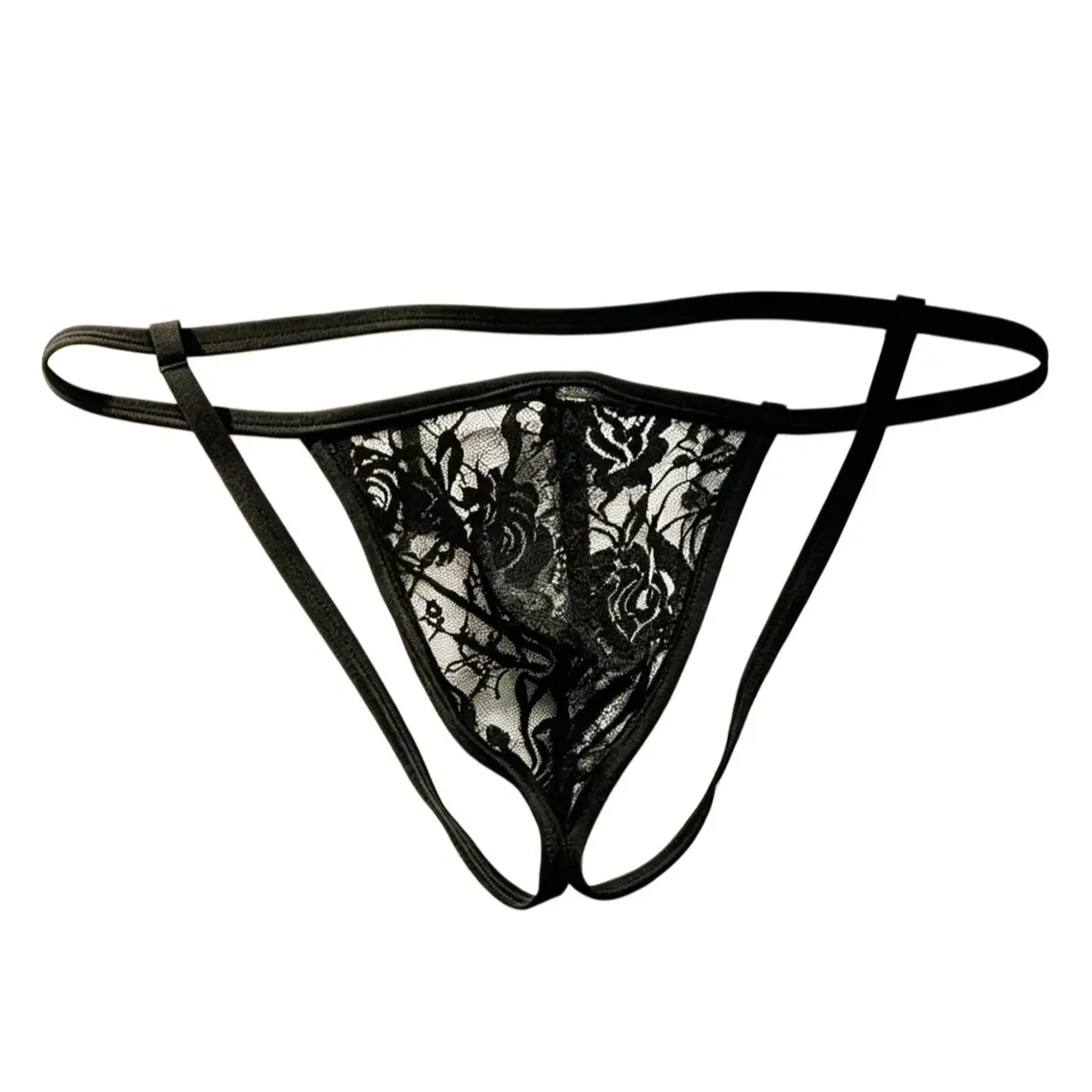 1pc Men's Floral Lace G-string Thong Underwear, See Through Sheer Mesh Pouch Briefs, Low Waist Sexy Transparent Lingerie For Men