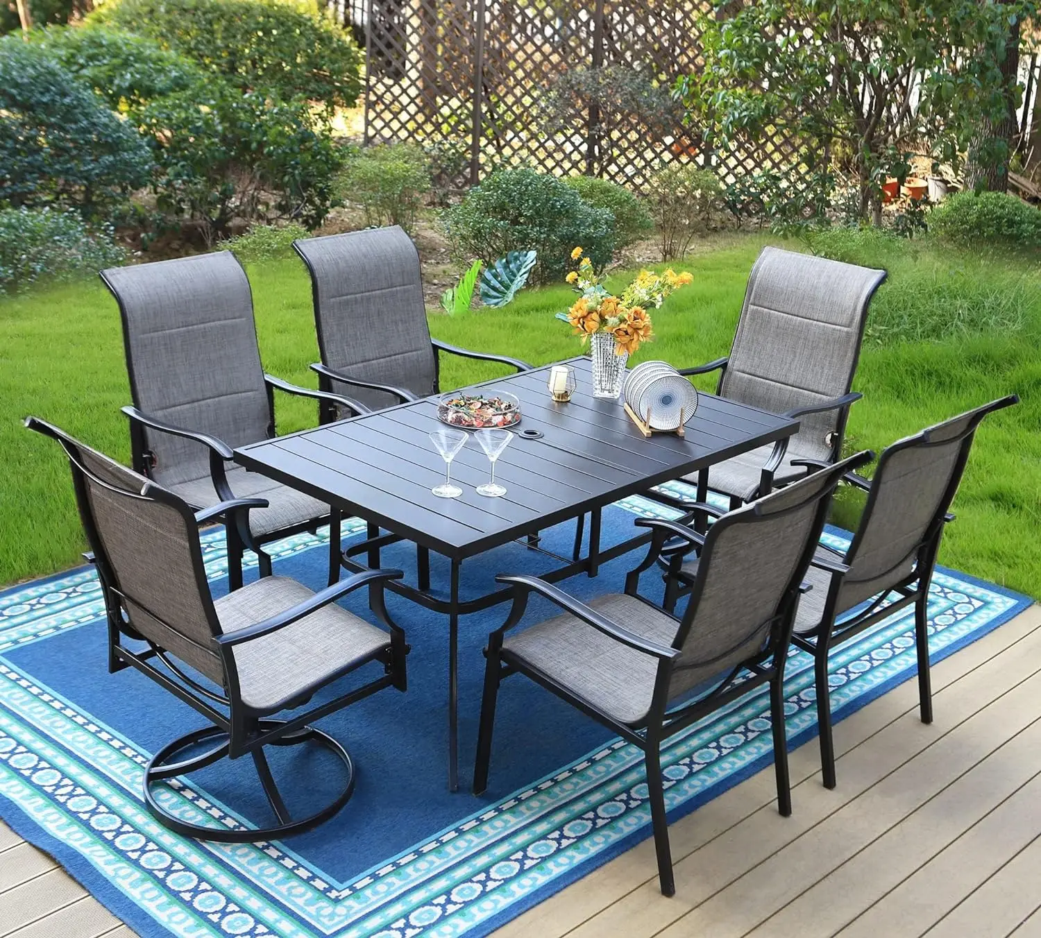 Patio Dining Set, Outdoor Table Chair Set with Large Metal Table, Patio Furniture Dining Set for Patio Lawn Garden