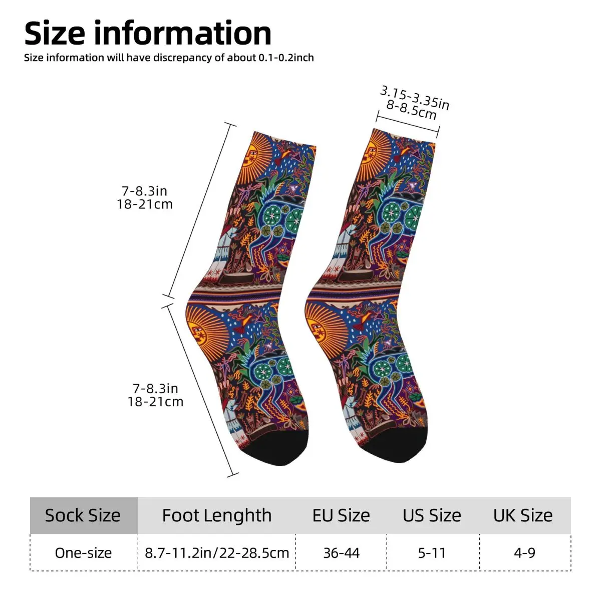 Funny Crazy Sock for Men Blue Deer Huichol Mexican Hip Hop Harajuku Huichol Art Happy Pattern Printed Boys Crew Sock Casual Gift