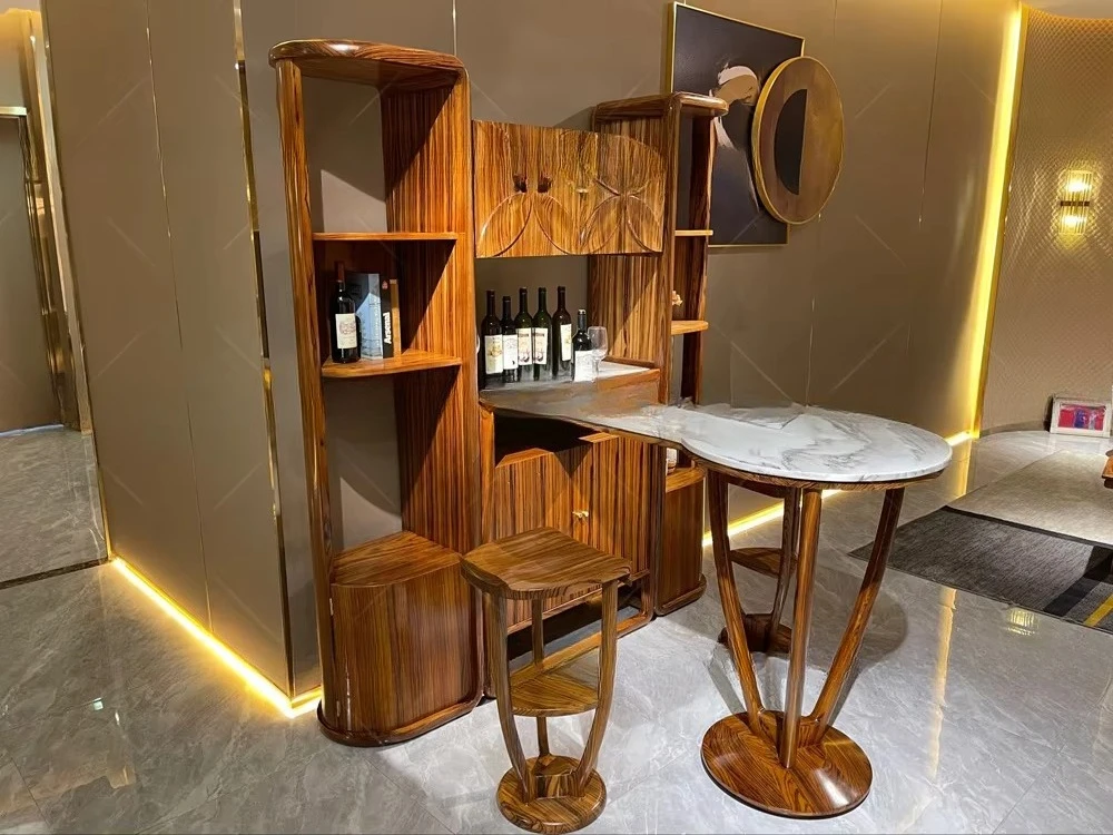 Chinese Ebony Furniture Modern Bar Counter Design Marble Top Mini Bar Home Bar Cabinet Set