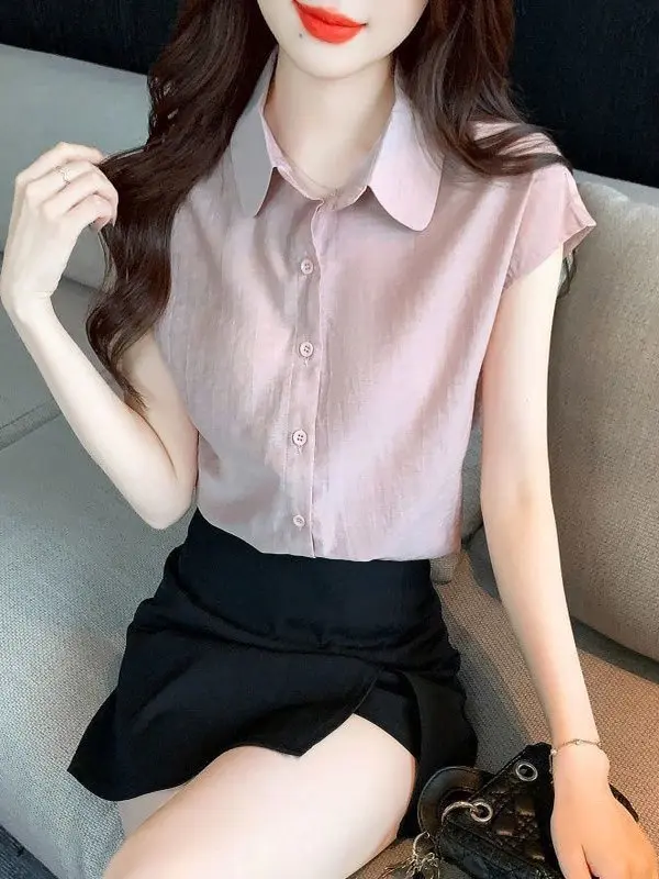 Summer 2025 New OL Professional Women's Shirt Sleeveless Thin Top Fashionable Versatile Office Lady  Collar Loose Fit