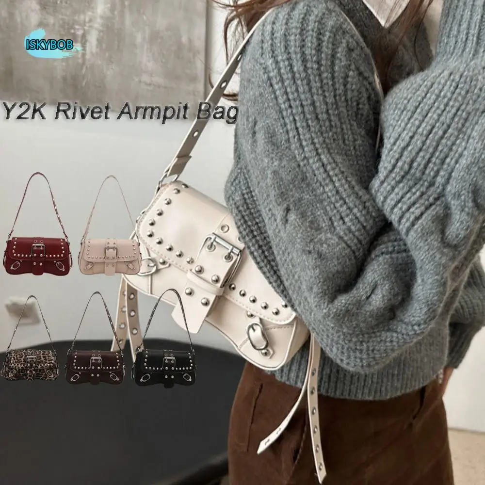 

Trendy Punk Style Y2K Armpit Bag Sweet Cool Large Capacity Rivet Shoulder Bag American Style Handbag Tote Bag Spicy Girls