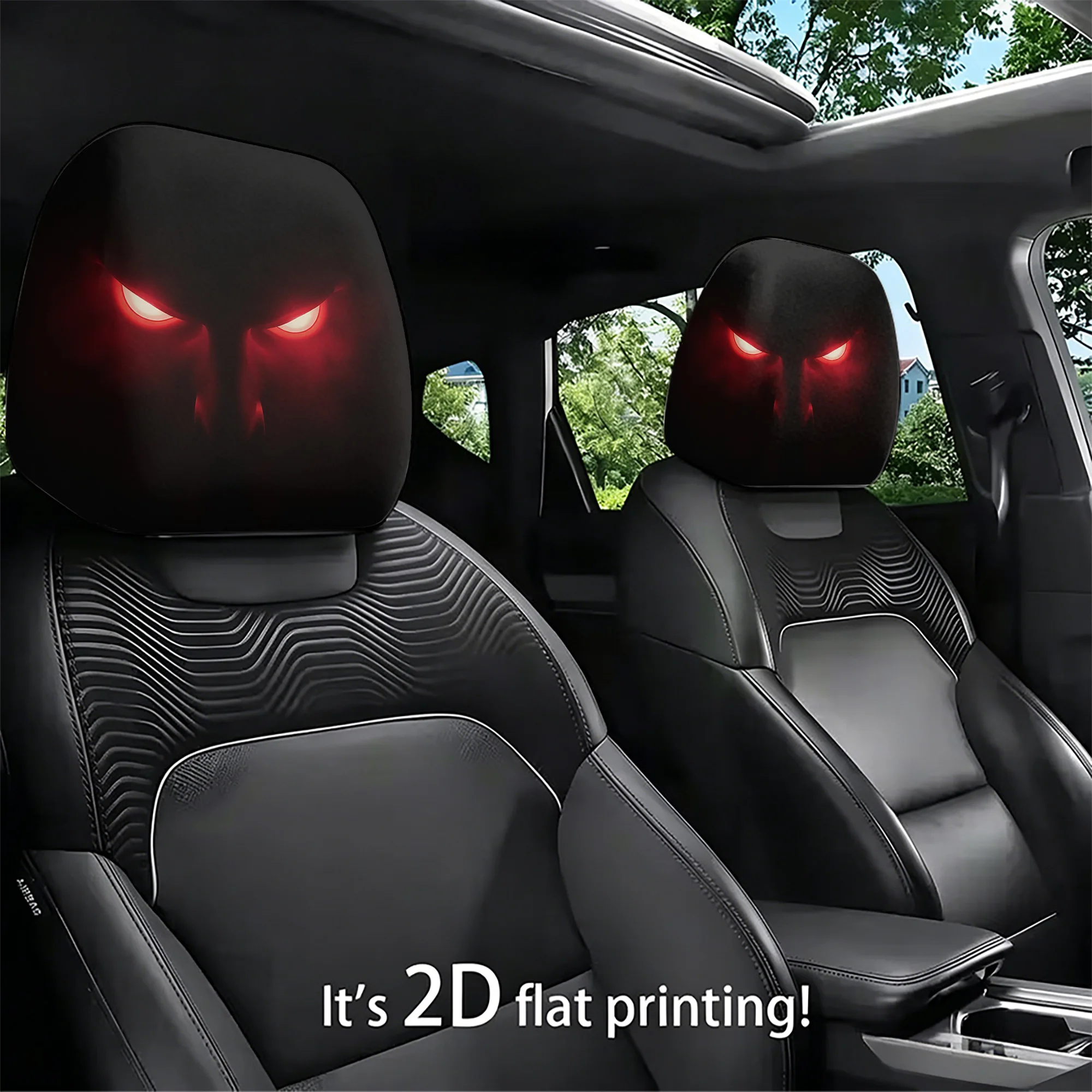 2pcs red-eye-patterned car headrest covers to add a cool, avant-garde style to your car’s interior. Filling not included. Easy t