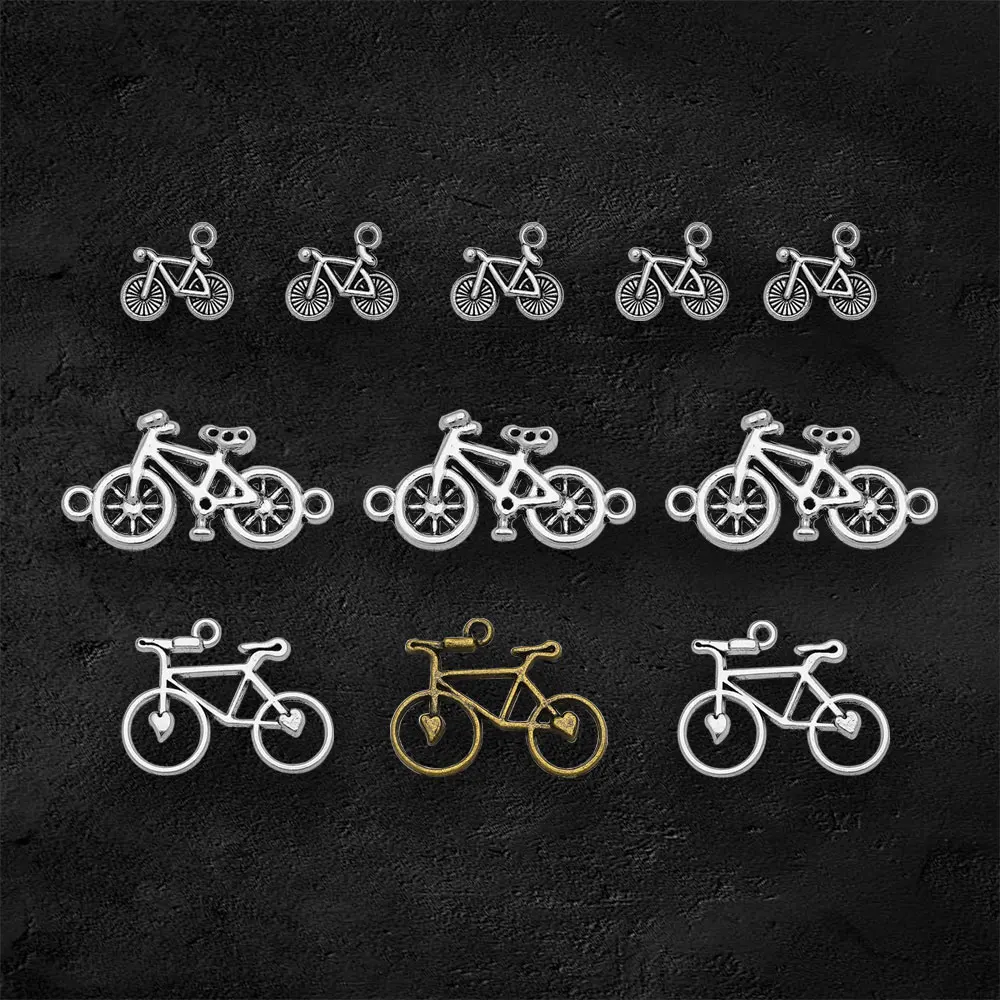 Antique Silver Plated Bicycle Bike Heart Charms Travel Connector Pendants For Diy Jewelry Making Materials Supplies Accessories