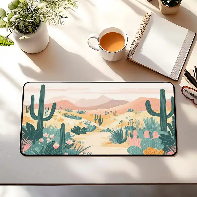 

Коврик для мыши с пейзажем пустыни и кактусом, мультяшный дизайн, аксессуар для ПК с принтом высокой четкости, подходит для игроков в семье