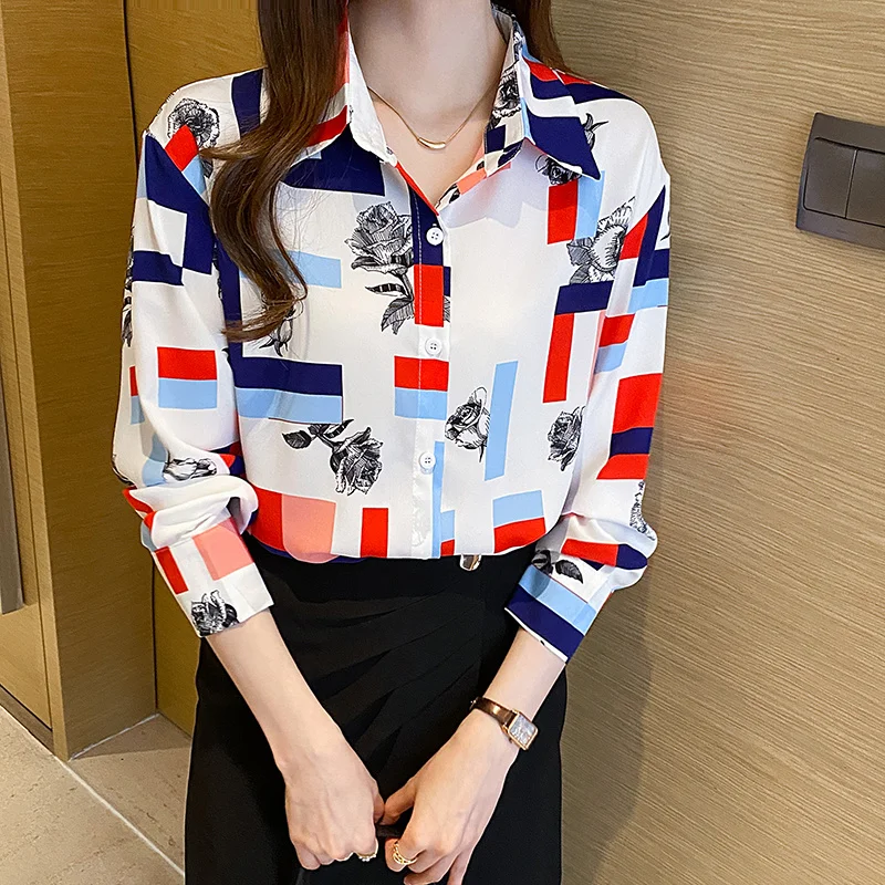 Autumn Single-Breasted Printed Shirts And Blouses Female Temperament Loose Casual Top Shirt Ladies Blouse