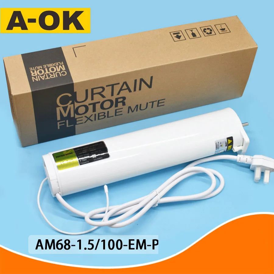 

A-OK AM68-1.5 100-EM Electric Curtain Motor Shutter, High Torque, 433 Radio Frequency, Remote Control, 485 Protocol, Smart Home