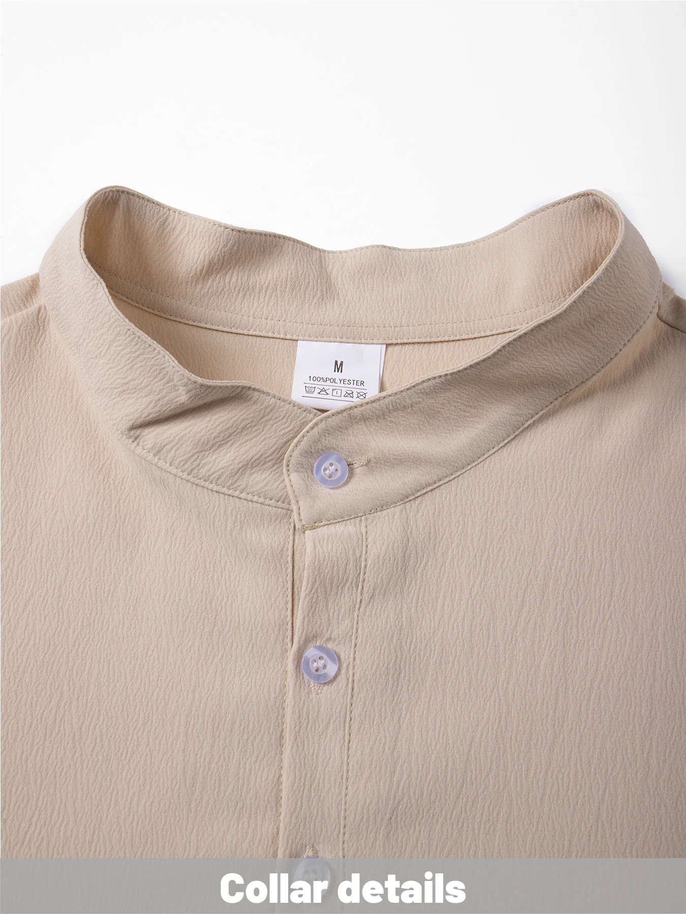 Men Mandarin Collar Henley Shirt Long Sleeve Half Button‑Up Textured Wrinkled Polyester Casual Business Shirts - view 4