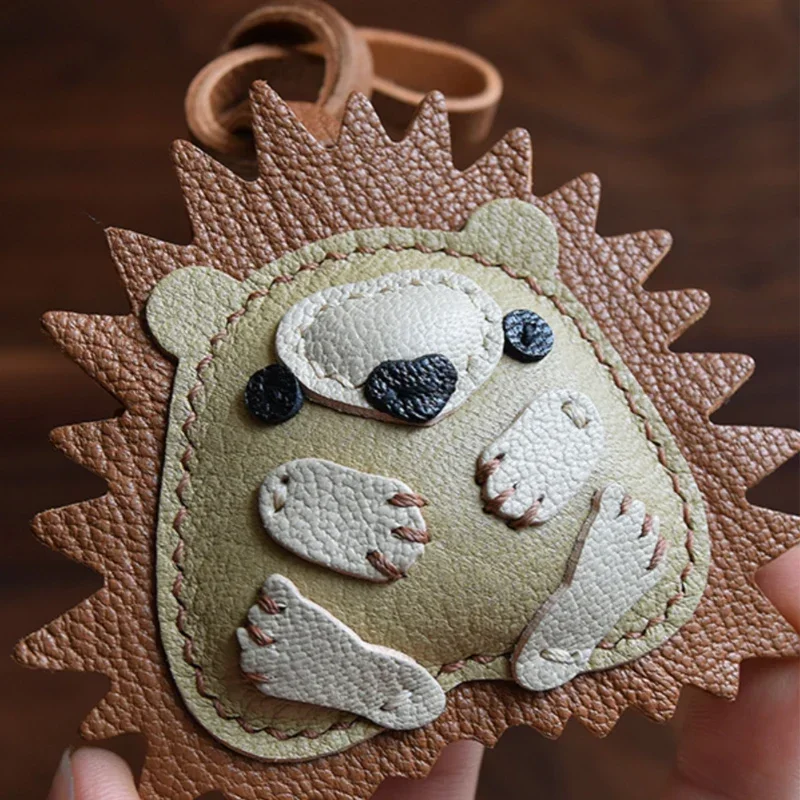 

Handmade Leather Hedgehog Keychain 3D Hedgehog Key Ring Erizo Key Chains Key Holders Bag Charms Christmas gifts