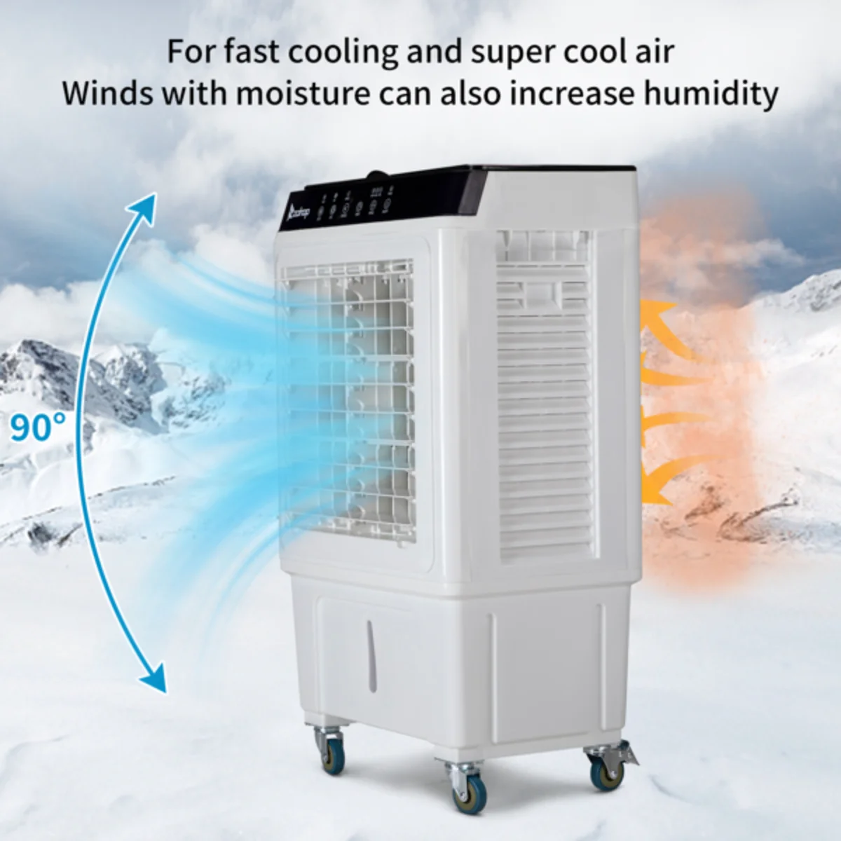 เครื่องทําความเย็นแบบระเหยแบบพกพา 3-in-1 - 2353CFM, ถัง 7.93Gal, รีโมท, ถุงน้ําแข็ง 4 ชิ้น (สีขาว)