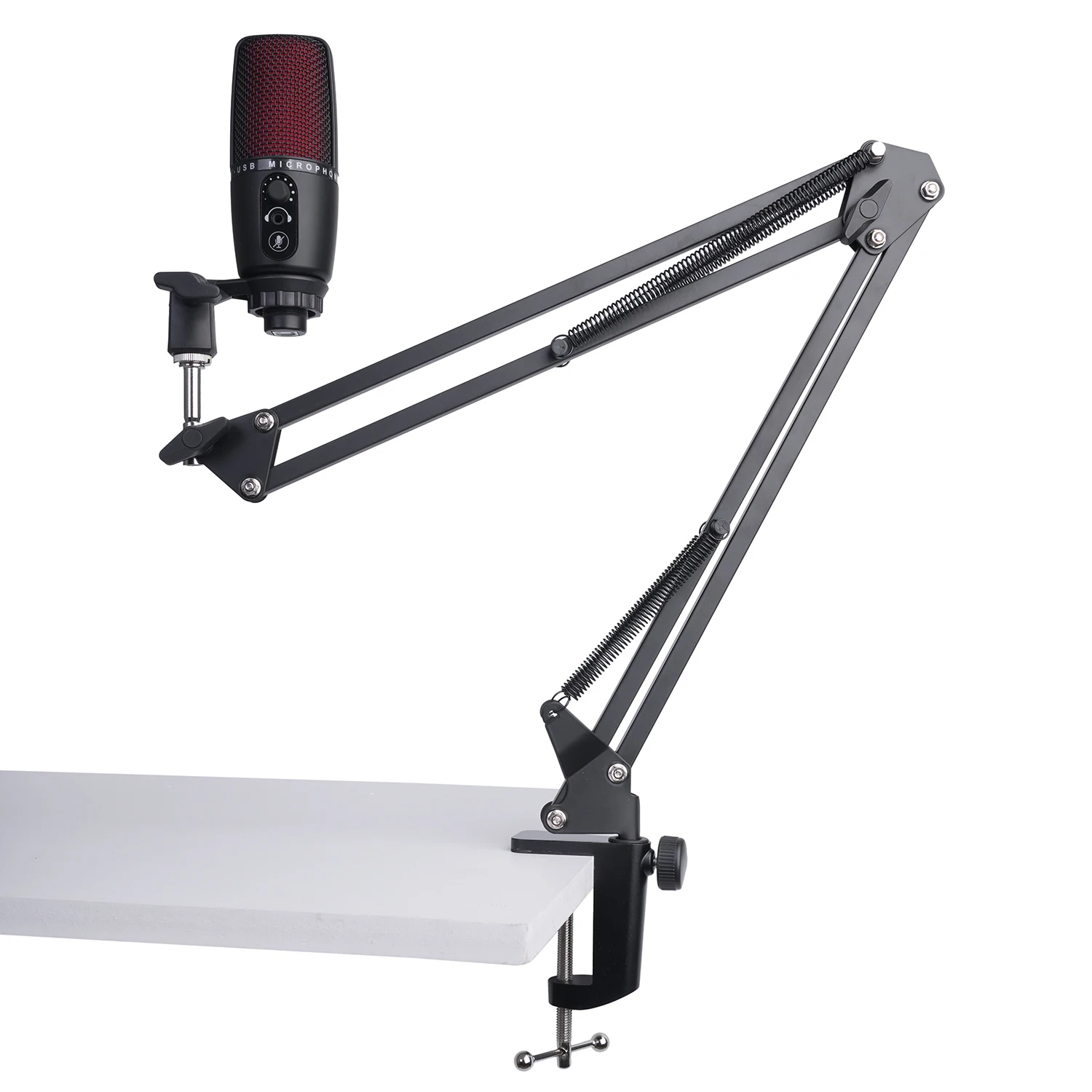 Extendable Recording Microphone Holder Suspension Boom Scissor Arm Stand Holder with Mic Clip Table Mounting Clamp