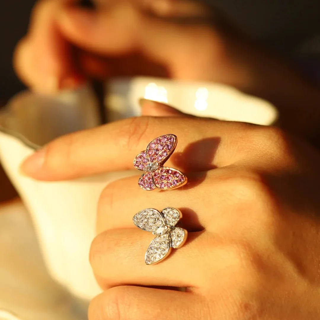 2024 Fashion Design Luxury Brand Elegant Double Butterfly Rings Exquisite Micro CZ Ladies Daily Ring Platinum Plating Jewelry
