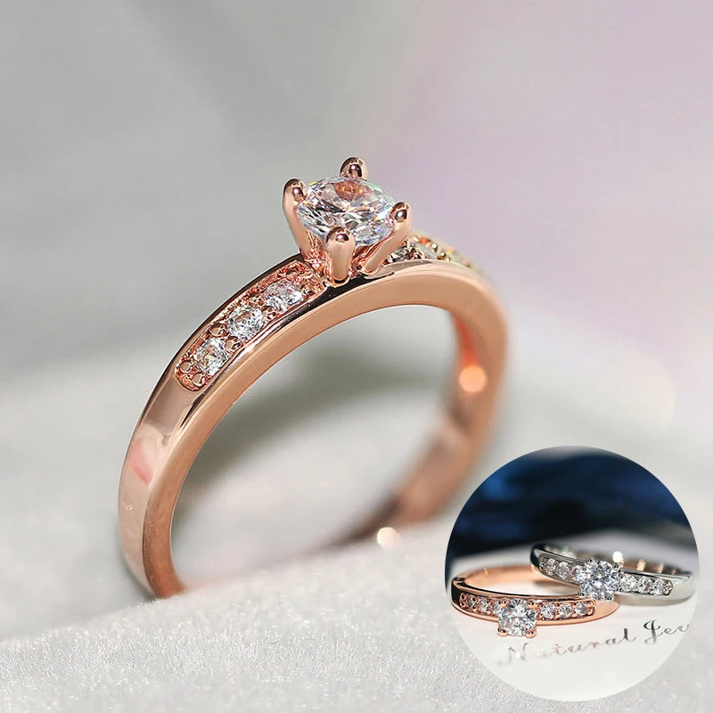Ring For Women Classic Style 4 Claws Cubic Zirconia Rose Gold Color Wedding Engagement  Gift Fashion Jewelry R592 R682
