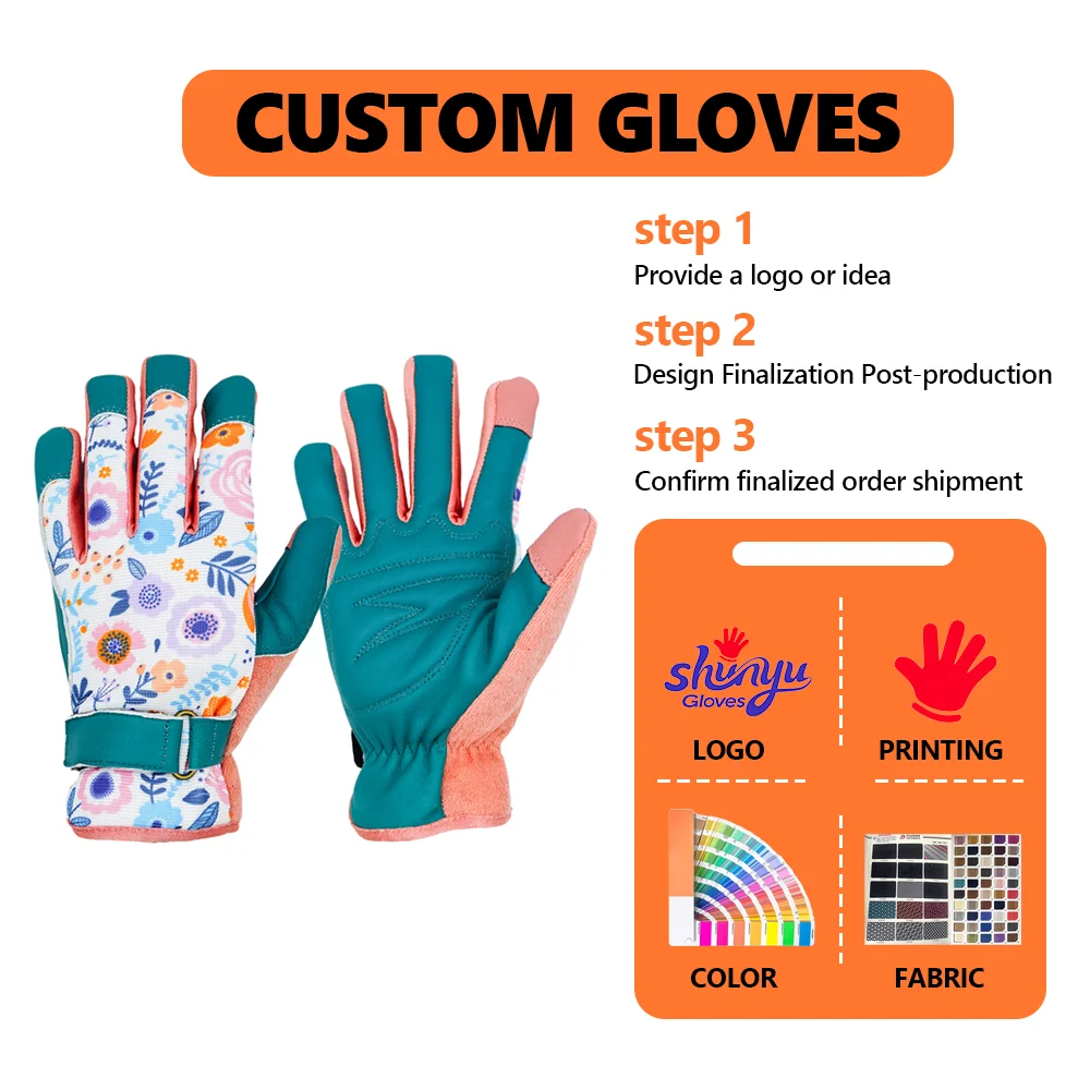 Touch Screen Sheepskin Leather Gloves Nice Pattern Design Reinforced Nail Adjustable Strap Gardening Gloves