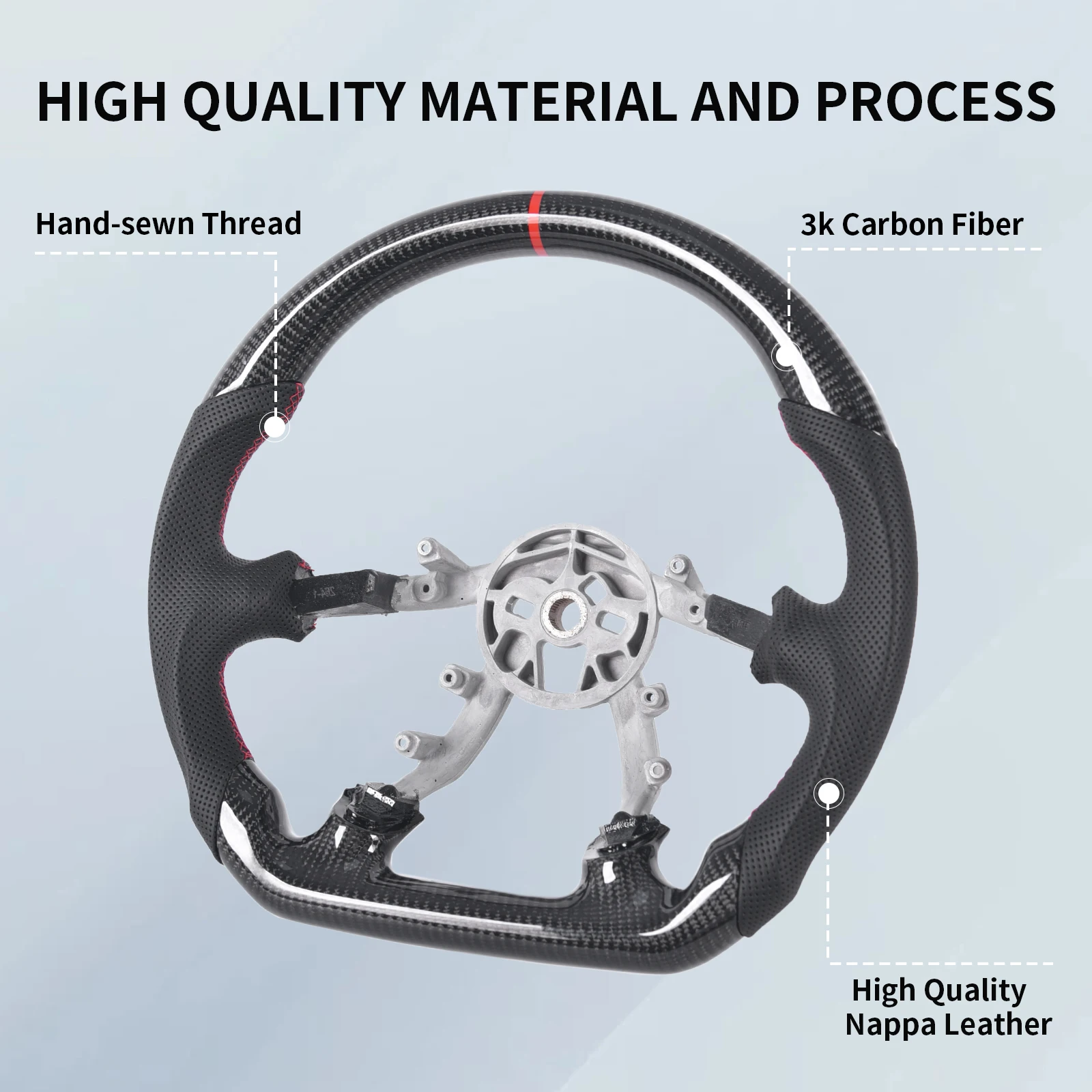 Carbon Fiber Steering Wheel for Chevy Corvette C5 Z06 1997-2004, D-Shape Flat Bottom Perforated Leather Grip Without airbags