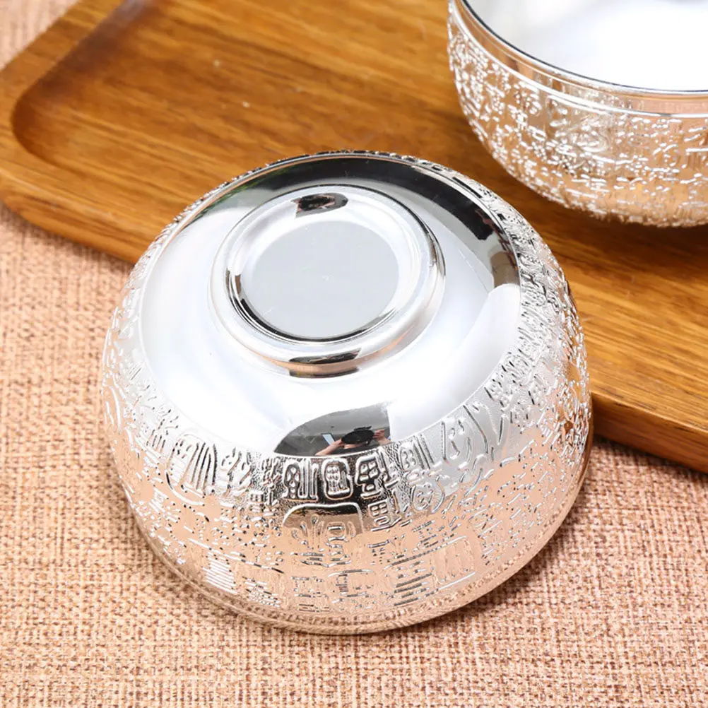 Silver Tone Metal Dining Bowl Hand Carved Elegant Design for Home Hotel Restaurant Use Soup Salad Pasta Fruit Storage Creative