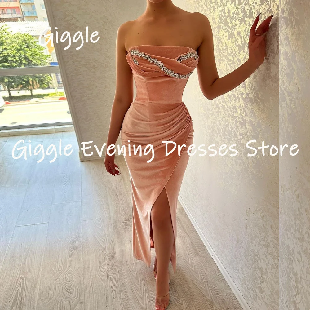 

Giggle Satin Mermaid Strapless Ruffle Sequins Popular Formal Prom Gown Ankle-length Evening Elegant Party Dresses for Women 2023