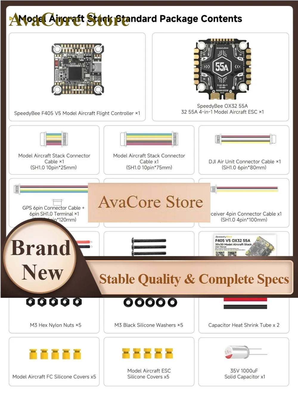 AvaCoreF4V5-55-Stack SpeedyBee F405 V5 OX32 4in1 55A 30x30 FC&ESC Flight Controller For Freestyle FPV Racing Drones Model Aircra