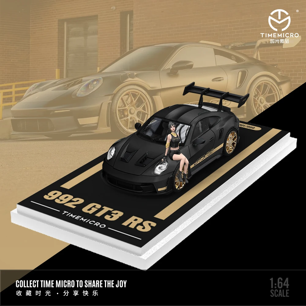 TimeMicro&moreart 1/64 mini 992 GT3 RS- Black Finish - Alloy Car Model Beautiful Girl Resin Action Figure Limited Collection Gif