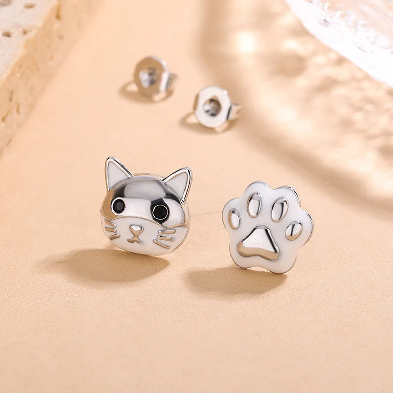 New Asymmetric Cat 925 Sterling Silver Jewelry Featuring A Girlish Sweet Cute Cat Claw Earrings E159