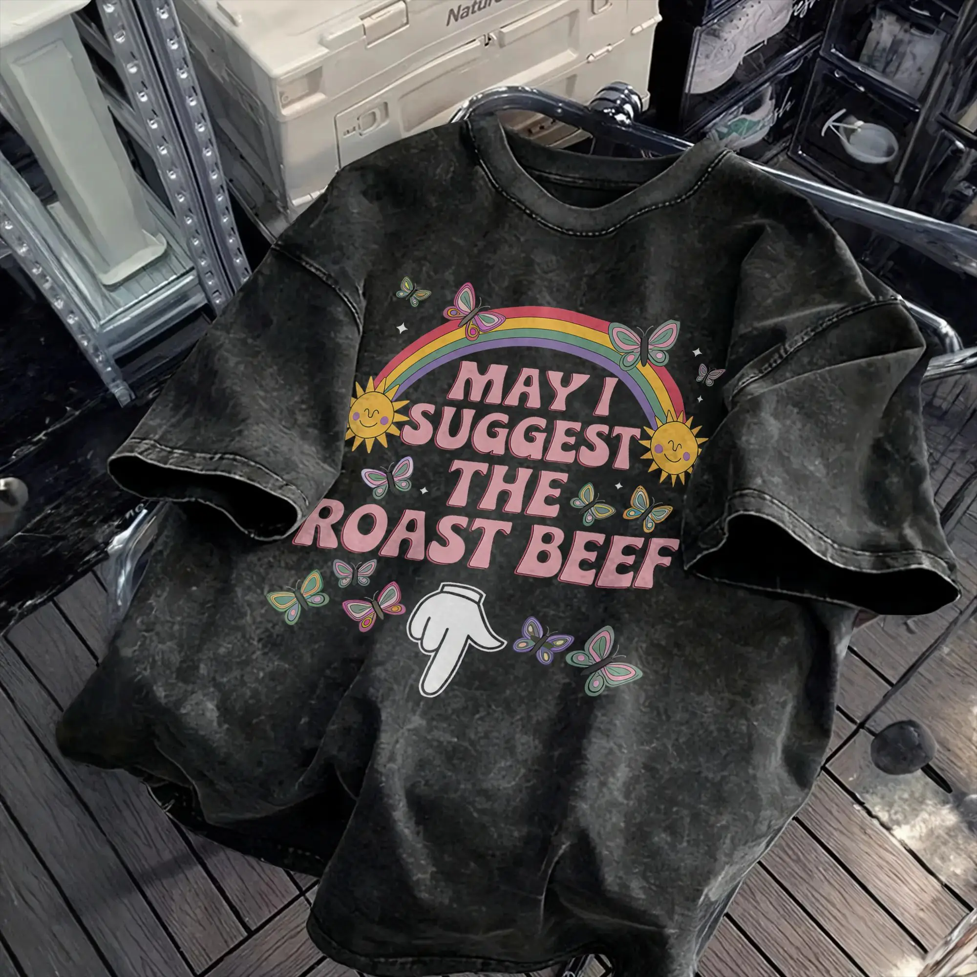 Funny May I Suggest The Roast Beef  T-Shirts for Men Round Neck Pure Cotton Washed T Shirt  Short Sleeve Tee Shirt Printed Tops