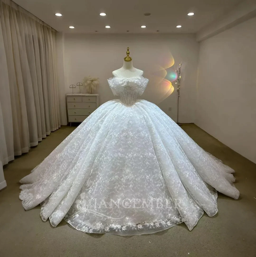 

Custom Made Luxurious Beading Pearls Ball Gown Wedding Dress Lace Off Shoulder Ball Gown Princess Bridal Gowns vestido femininos