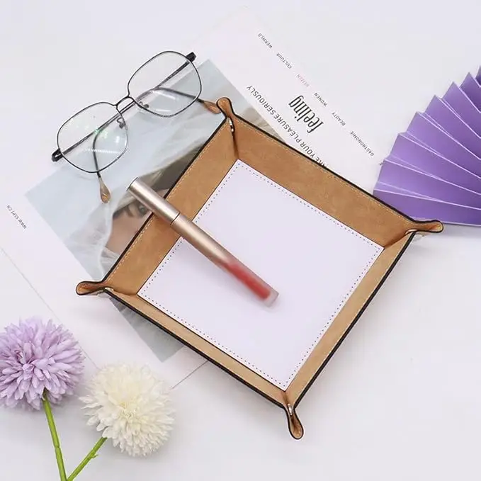 10 Pack Sublimation Blanks Valet Tray Desktop Storage Organizer – PU Leather Catchall Bedside Vanity Jewelry Tray Nightstand Cad
