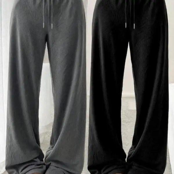 

ex Casual Dstring Waist Pure Color High Waist Straight Leg Pants Men's Women's Cross-Border New Sle Clothing