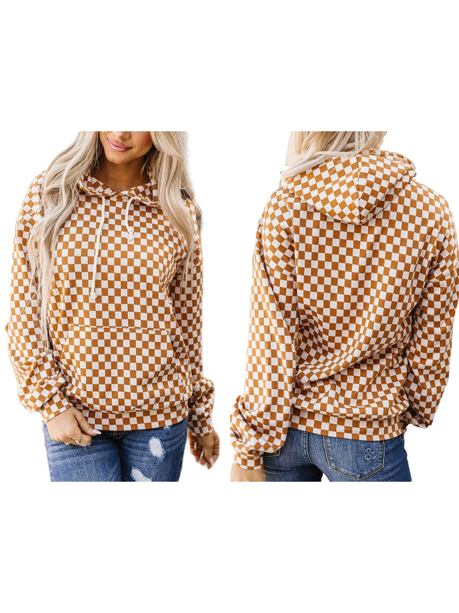 Women s Cozy Oversized Hoodies with Plaid Print Long Sleeve Baggy Sweatshirts for Casual Style and Comfort