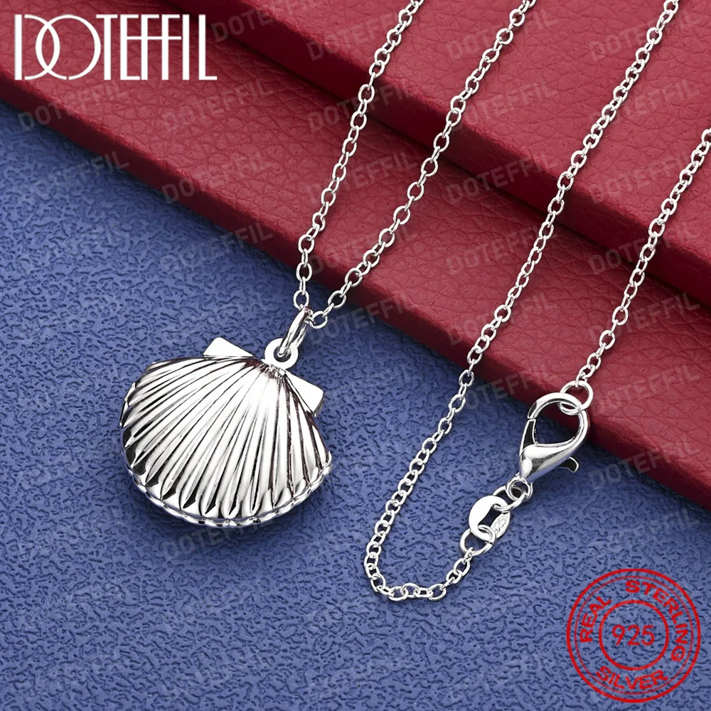 

925 Sterling Silver Exquisite Shell Pendant Necklace, Stylish Women's Wedding Accessory, Party Gift Jewelry
