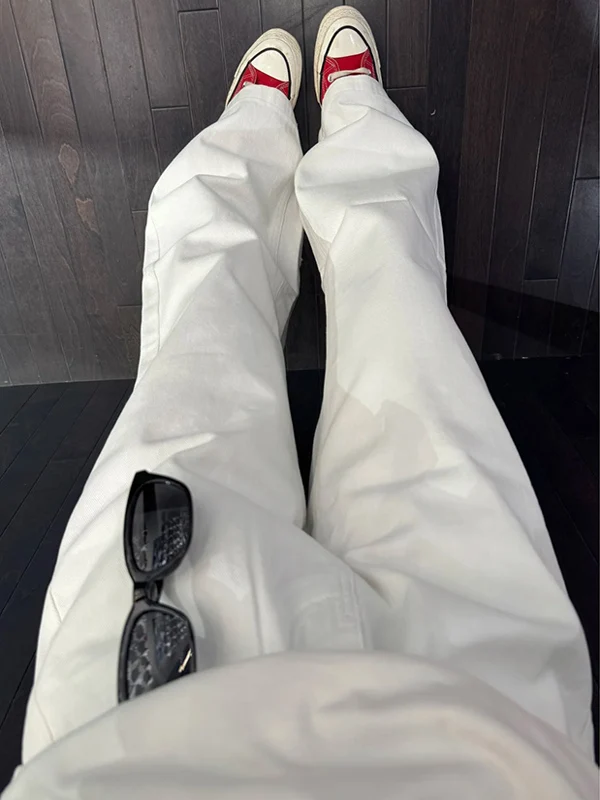 

White Denim Jeans Women's 2025 New Small Size Heightening Micro Flared Pants American High Street Vibe Knife Men's Sle