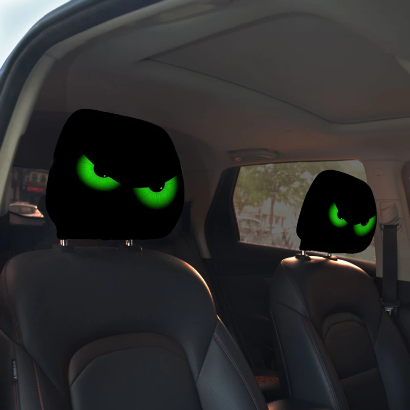 

2 шт., двусторонняя печатная автомобильная наволочка, забавный мультяшный дизайн глаз, чехлы на подголовники автомобиля, защита для подголовника автокресла, салон автомобиля