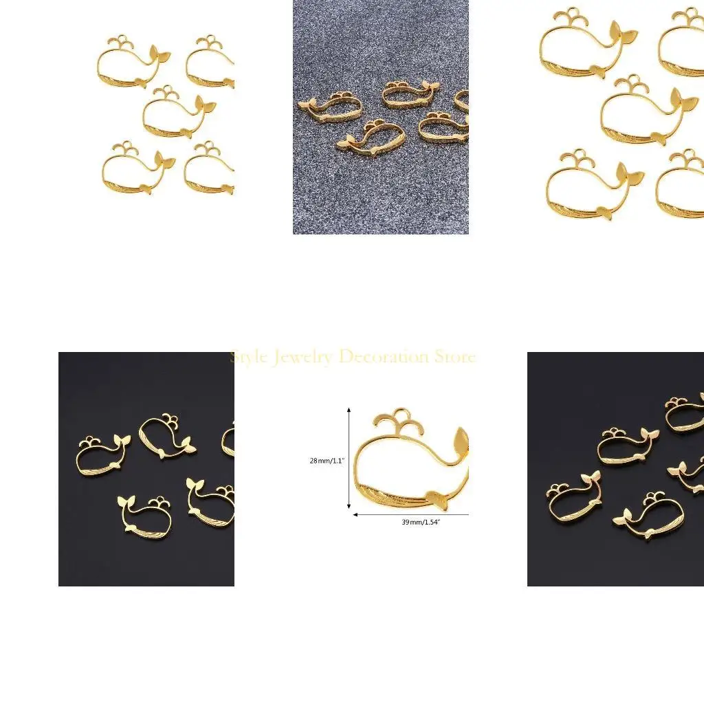 

D46E 5 Pcs/Set Rainbow Metal Frame Pendant Resin Open Bezel Setting for DIY Earring
