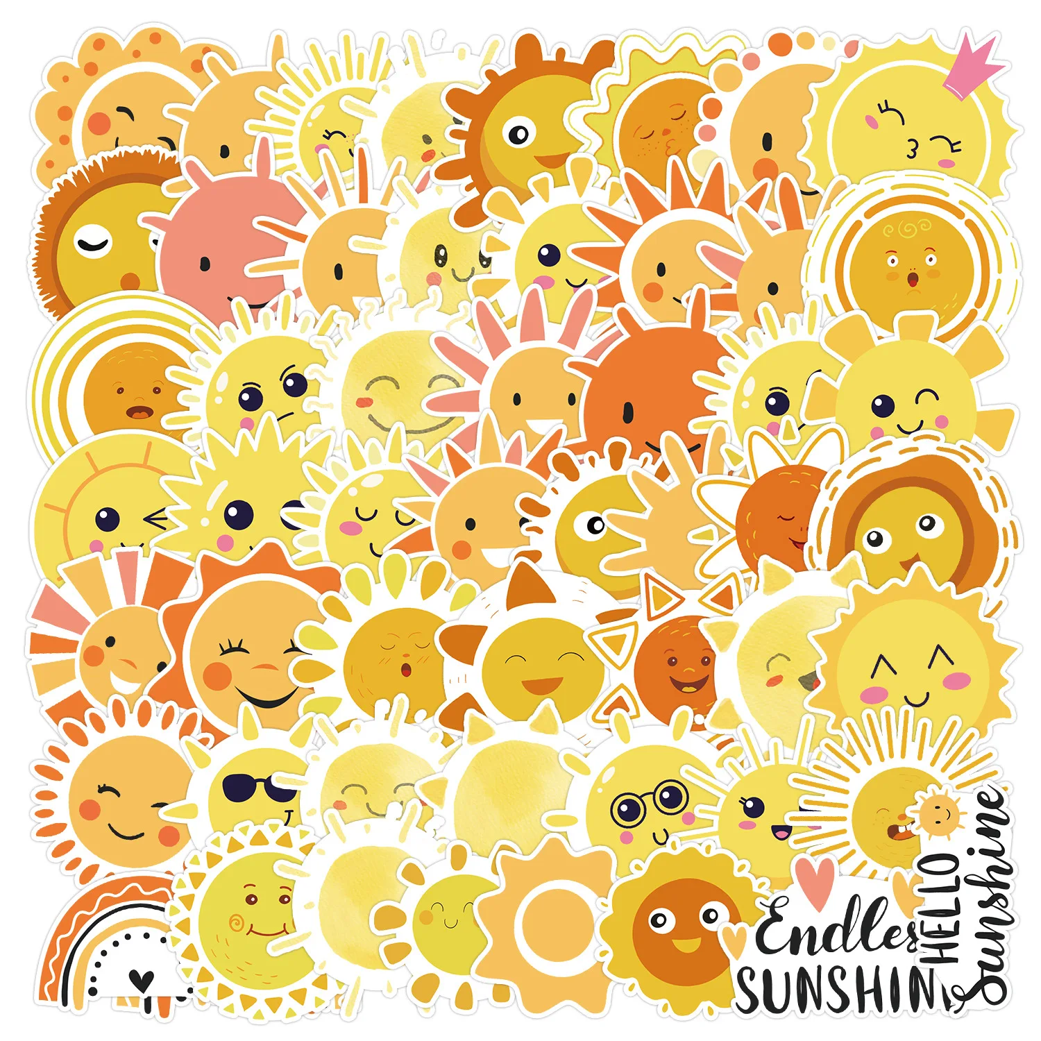 50/100 Pcs Yellow Cartoon Sun with Face Stickers DIY Fun Game for Suitcase Guitar Scooter Phone Case Stationery Box Decals