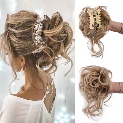 Synthetic Messy Bun Hair Piece Tousled Updo Hair Extensions With Claw Clip Curly Hair Bun Scrunchie for Women Girls