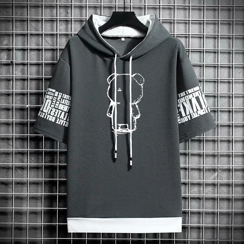 T Shirt for Men Clothing Streetwear Oversized Hoodies Korea 반팔티 Casual Hat T-shirt Print Graphic Tshirt Anime Sports Gym Hoodie