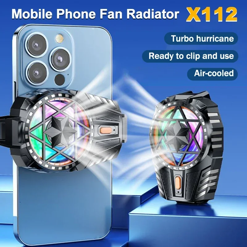 

X112 Mobile Phone Cooling Fan Air-cooled Radiator Back Clip 3 Gears Adjustable Game Cooler for IPhone Android Gaming Accessories