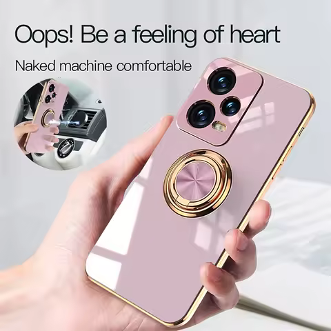Luxury Plating Ring Holder Phone Case For Xiaomi POCO X5 Pro 5G C65 M6 M4 M3 F5 Pro Shockproof Silicone Cover For POCO X6 Cases
